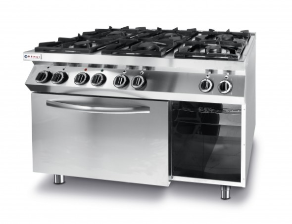 Плита газова Hendi 225899 6-ти конфорочна Kitchen Line з електричною конвекційною жарочною шафою GN 1/1