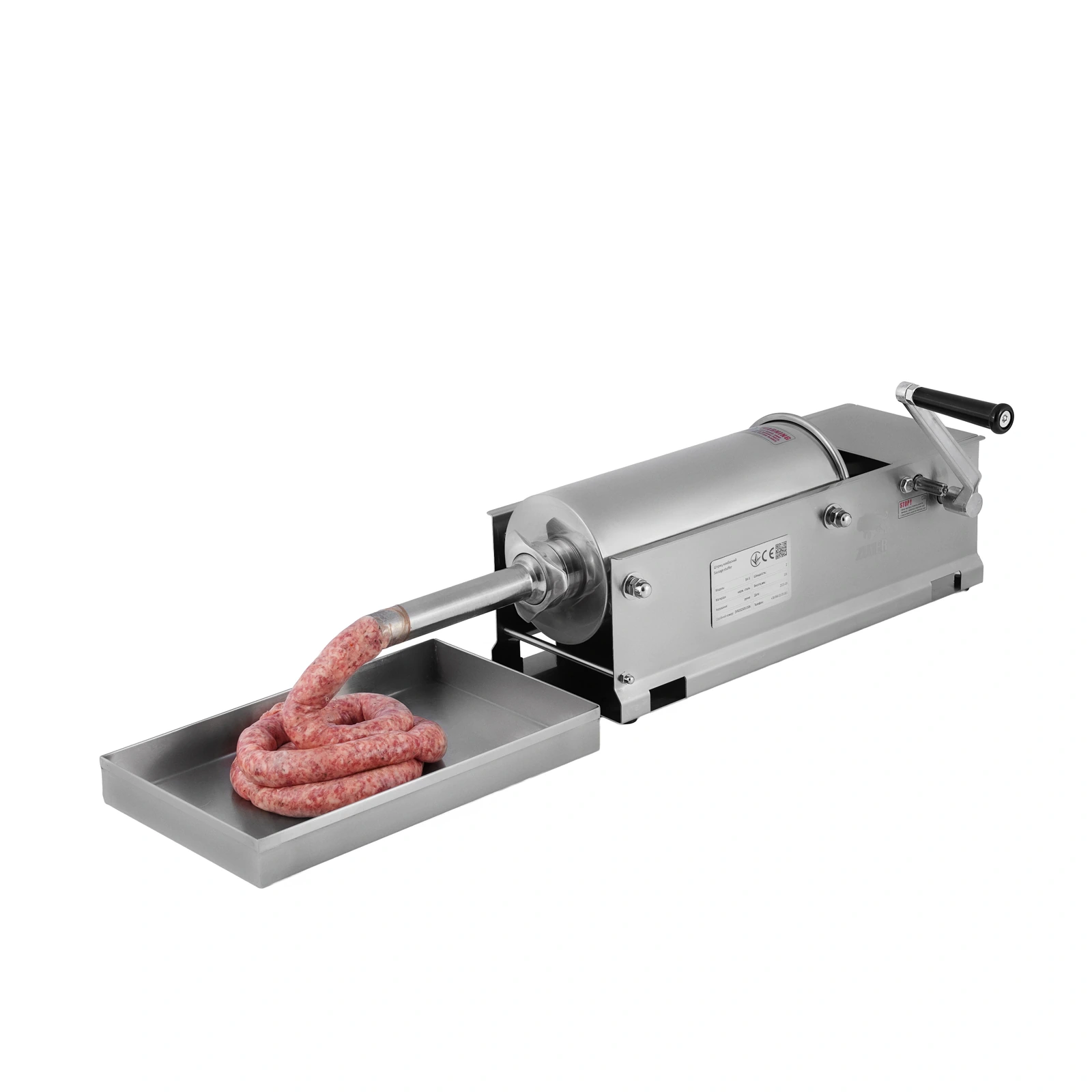 Шприц колбасный ZUVER Stuffer Horizontal 5 (SH-5) корпус нержавеющая сталь S/S201 (премиальная марка), крепкие шестерни, 2 скорости, 5 насадок, 2 уплотнительных кольца